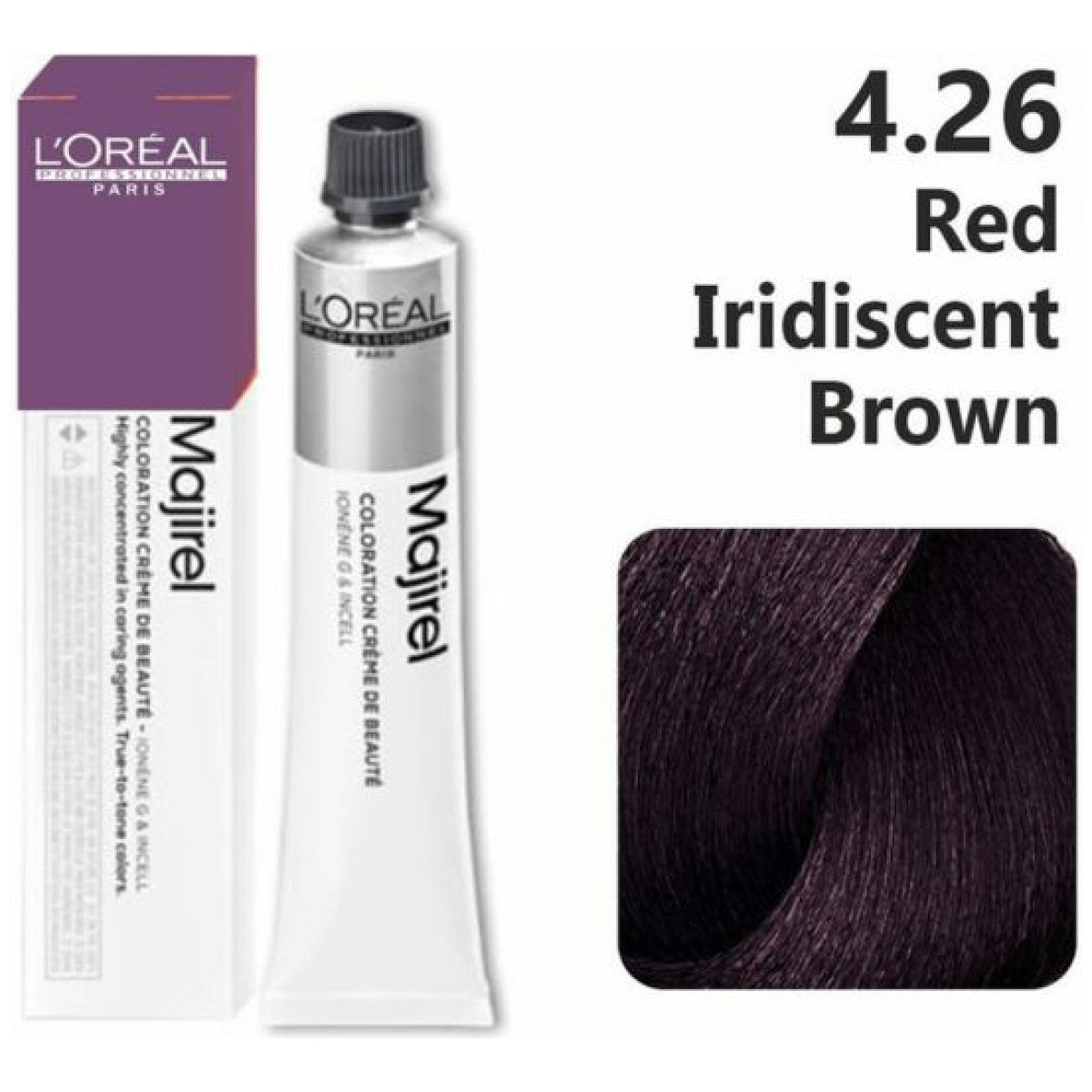 Loreal Majirel Hair Color 50G 4.26 Red Iridiscent Brown+ Oxidant 1000Ml Combo - Beauty Rush