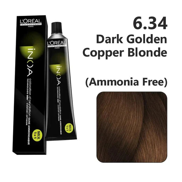 Loreal Inoa Ammonia Free Hair Color 60G 6.34 Dark Golden Copper Blond - Beauty Rush