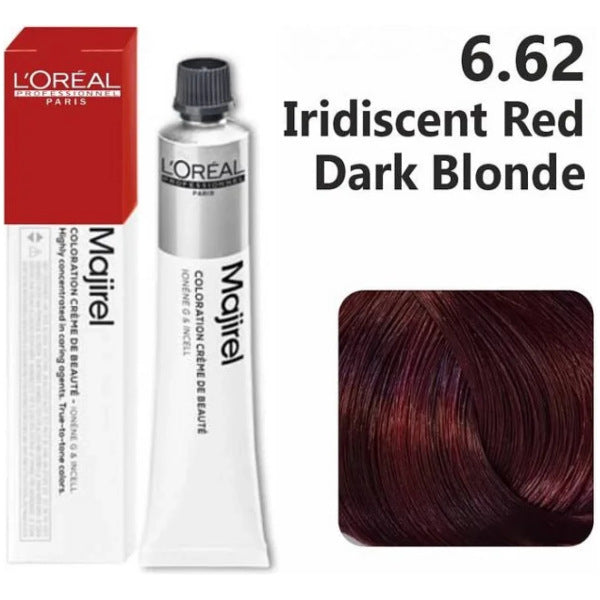 Loreal Professional Majirel Hair Color 50G No 6.62 Iridiscent Red Dark Blonde + Oxidant 495Ml Combo - Beauty Rush
