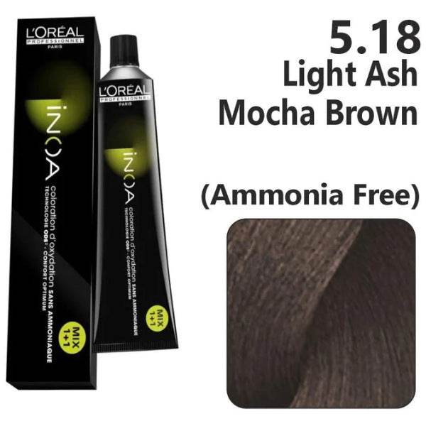 Loreal Inoa Hair Color 60G 5.18 Light Ash Mocha Brown +Developer 90ml Combo - Beauty Rush