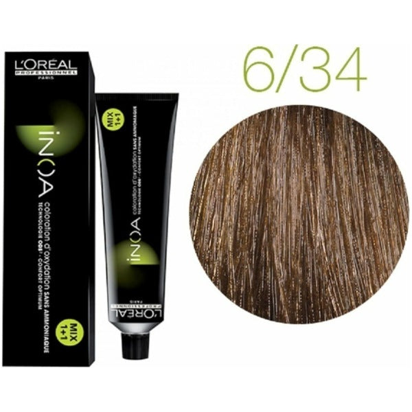 Loreal Inoa Hair Color 60G 6.34 Dark Golden Copper Blonde + Developer 90ml Combo - Beauty Rush
