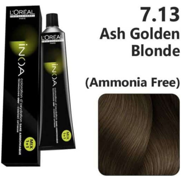 Loreal Inoa Hair Color 60G 7.13 Ash Golden Brown + Developer 90ml Combo - Beauty Rush
