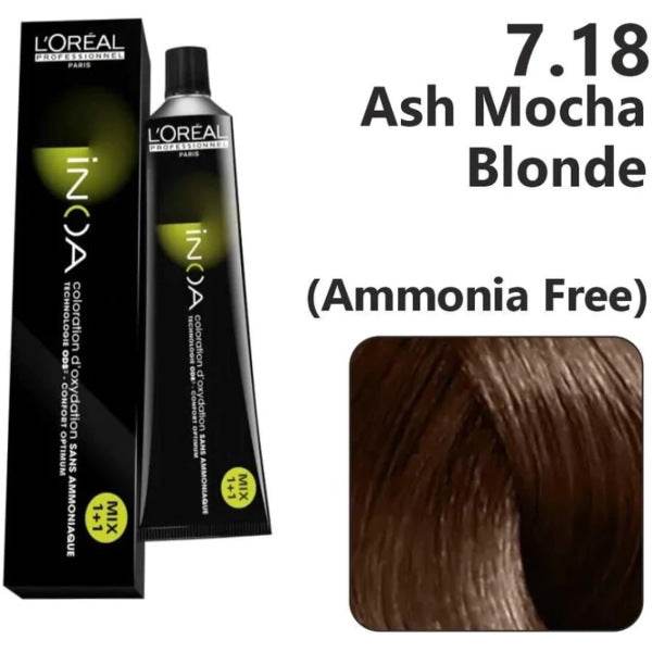 Loreal Inoa Hair Color 60G 7.18 Ash Mocha Blonde + Developer 90ml Combo - Beauty Rush