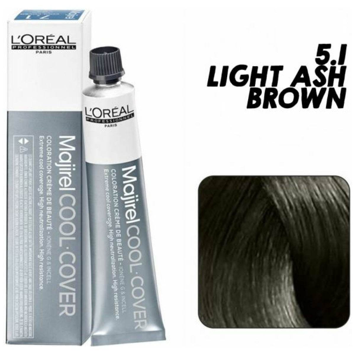 Loreal Majirel Cool Cover Hair Color 50G 5.1 Light Ash Brown+ Oxidant 495Ml Combo - Beauty Rush