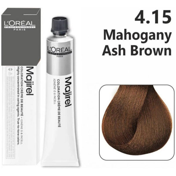 Loreal Majirel Hair Color 50G 4.15 Mahogany Ash Brown + Oxidant 1000Ml Combo - Beauty Rush