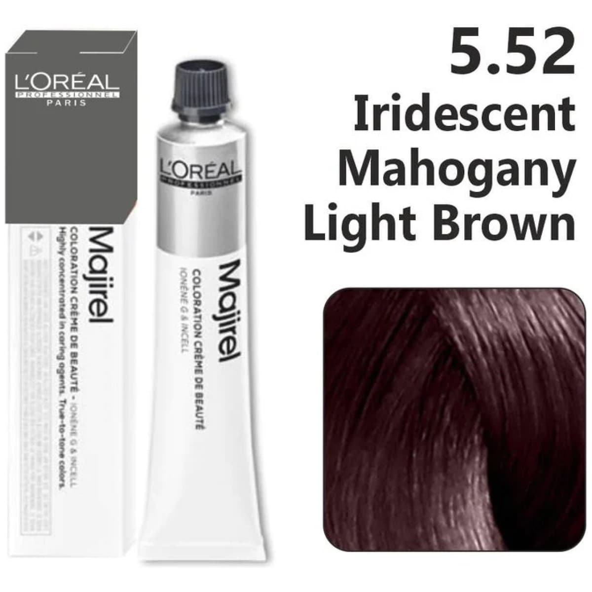 Loreal Majirel Hair Color 50G 5.52 Iridescent Mahogany Light Brown + Oxidant 1000Ml Combo - Beauty Rush
