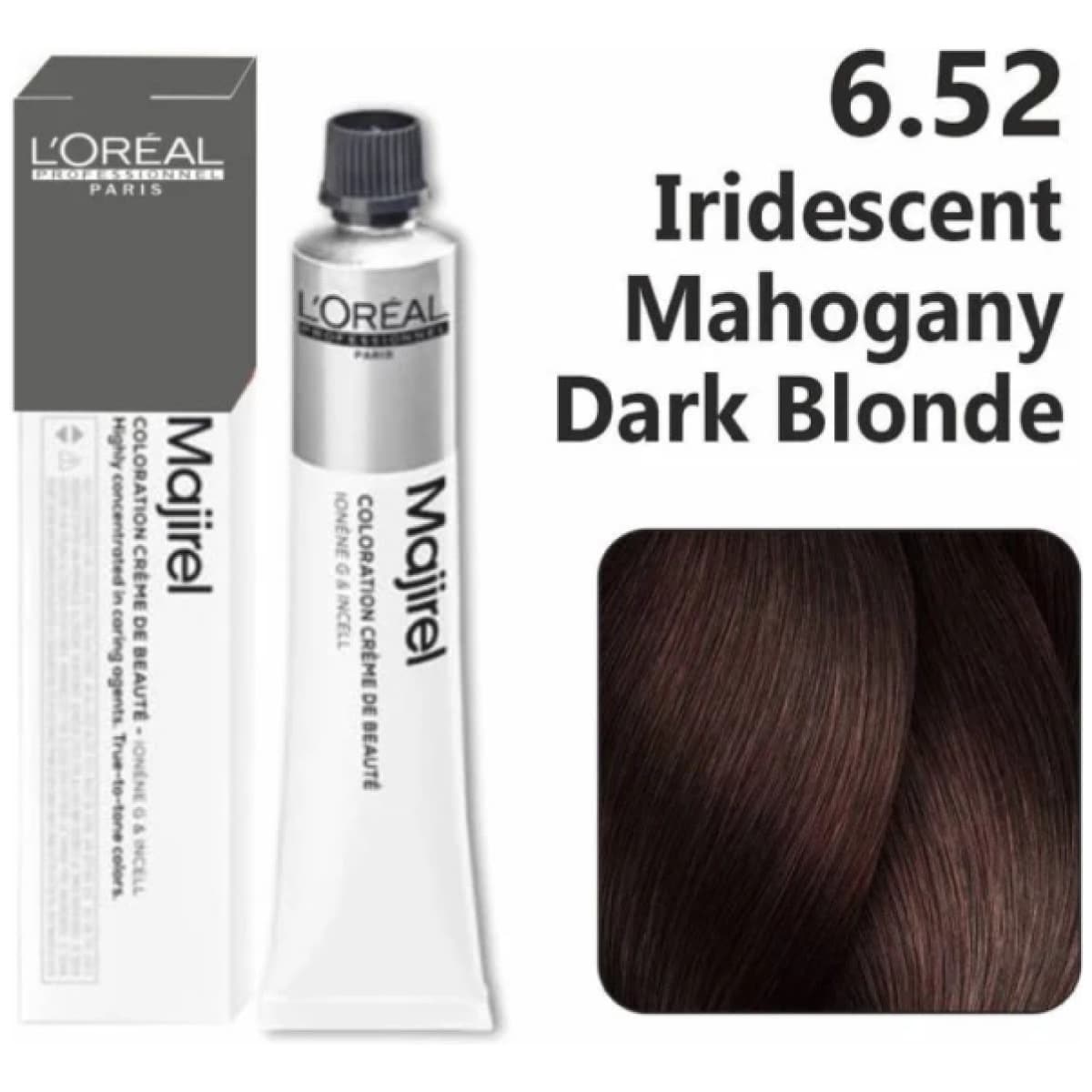 Loreal Majirel Hair Color 50G 6.52 Iridescent Mahogany Dark Blonde + Oxidant 1000Ml Combo - Beauty Rush