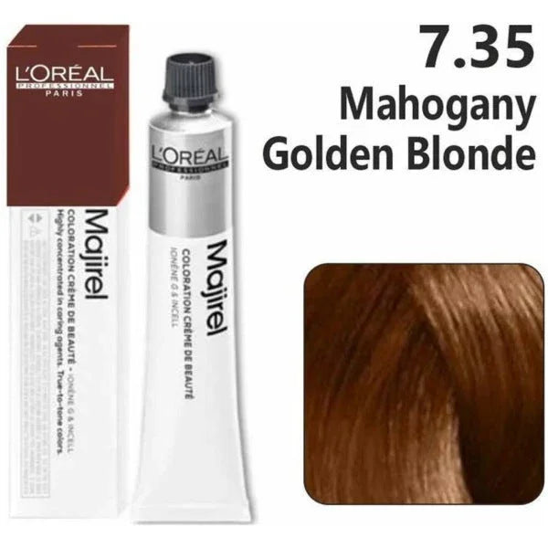 Loreal Professional Majirel Hair Color 50G No 7.35 Mahogany Golden Blonde + Oxidant 495Ml Combo - Beauty Rush