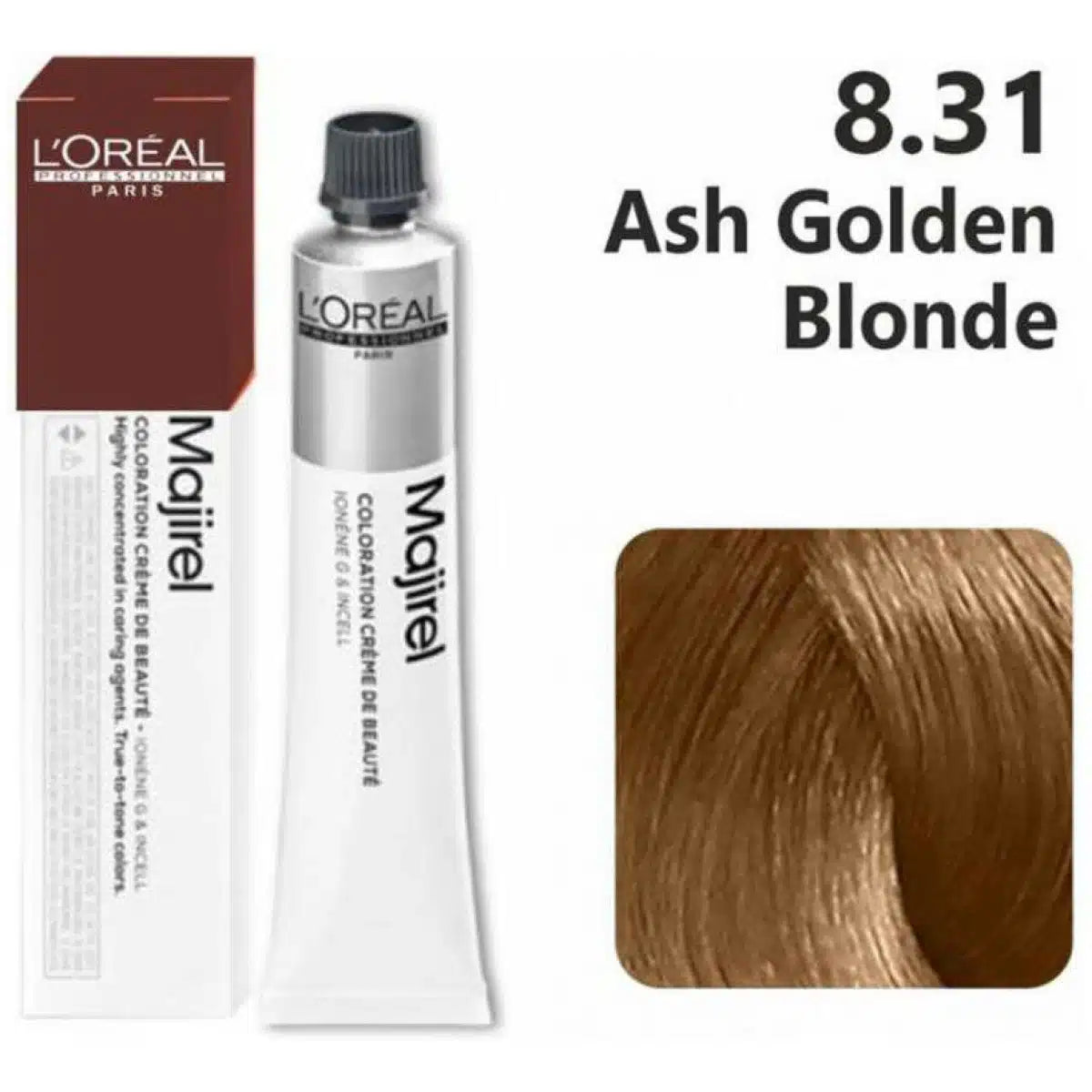 Loreal Majirel Hair Color 50G 8.31 Ash Golden Light Blonde + Oxidant 1000Ml Combo - Beauty Rush