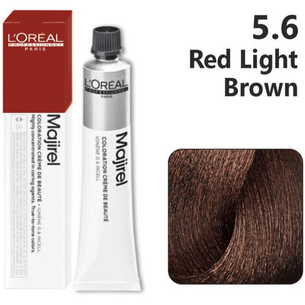 Loreal Professional Majirel Hair Color 50G No 5.6 Red Light Brown + Oxidant 495Ml Combo - Beauty Rush