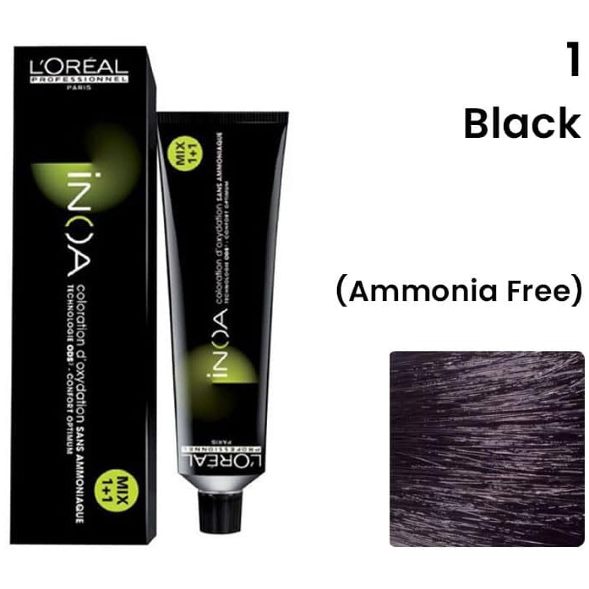 Loreal Inoa Ammonia Free Hair Color 60G 1 Black + 20Vol 6% Developer 90Ml - Beauty Rush