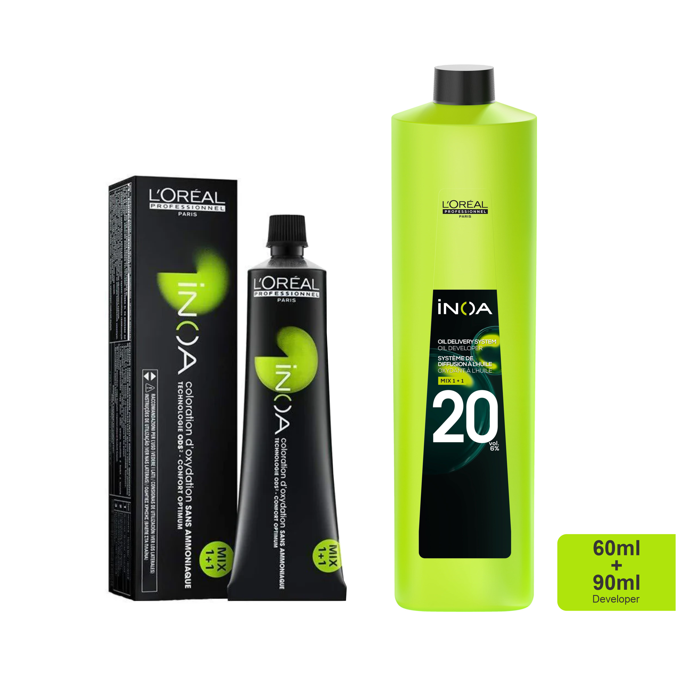 Loreal Inoa Ammonia Free Hair Color 60G 1 Black + 20Vol 6% Developer 90Ml - Beauty Rush
