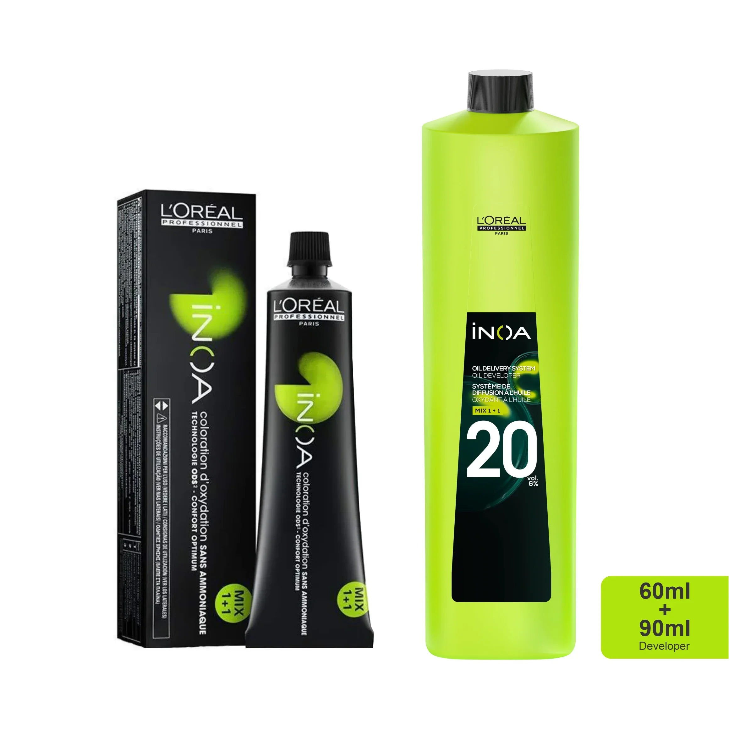 Loreal Inoa Ammonia Free Hair Color 60G 4.0 Brown + 20Vol 6% Developer 90Ml - Beauty Rush
