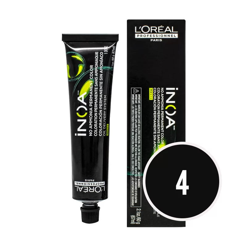 Loreal Inoa Ammonia Free Hair Color 60G 4 Brown Natural + 20Vol 6% Developer 90Ml - Beauty Rush