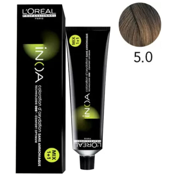Loreal Inoa Ammonia Free Hair Color 60G 5.0 Light Brown +Developer 1000ml Combo - Beauty Rush