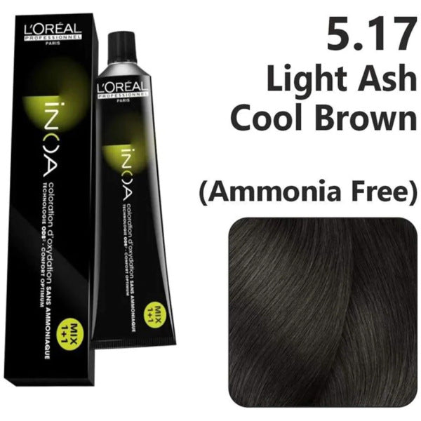 Loreal Inoa Ammonia Free Hair Color 60G 5.17 Light Ash Cool Brown + Developer 1000ml Combo - Beauty Rush