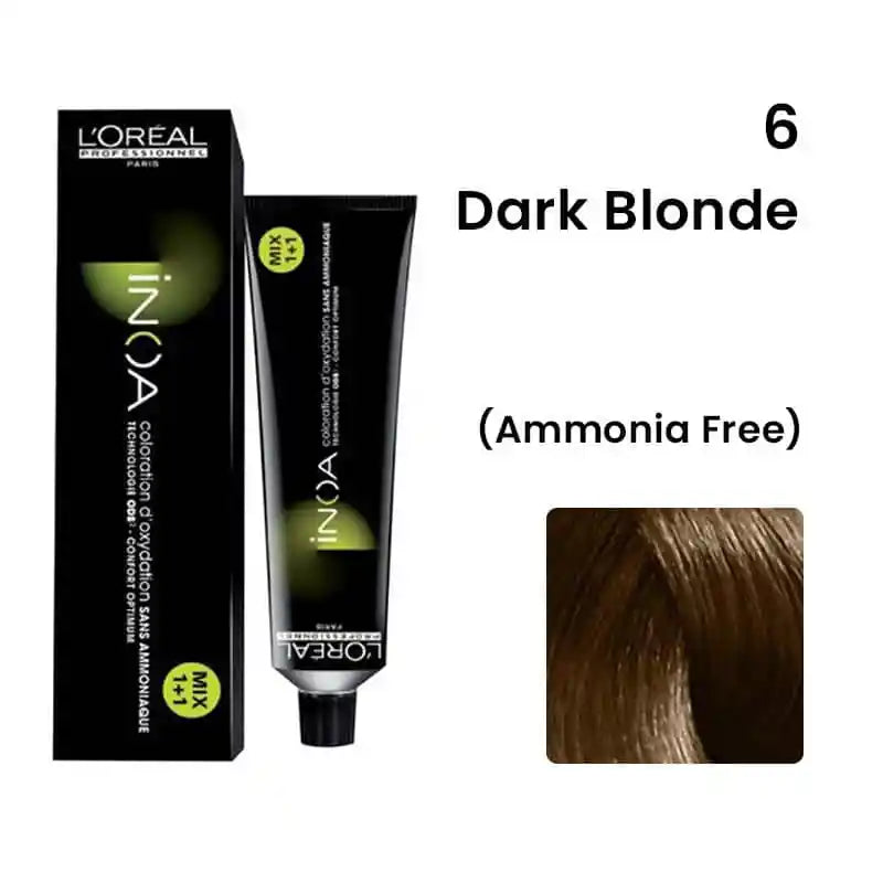 Loreal Inoa Ammonia Free Hair Color 60G 6 Dark Blonde + 20Vol 6% Developer 90Ml - Beauty Rush