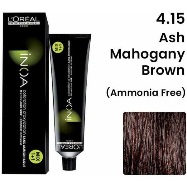 Loreal Inoa Hair Color 60G 4.15 Ash Mahogany Brown +Developer 1000ml Combo - Beauty Rush