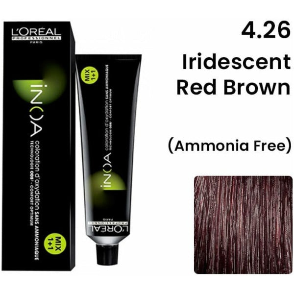 Loreal Inoa Hair Color 60G 4.26 Iridescent Red Brown + Developer 1000ml Combo - Beauty Rush