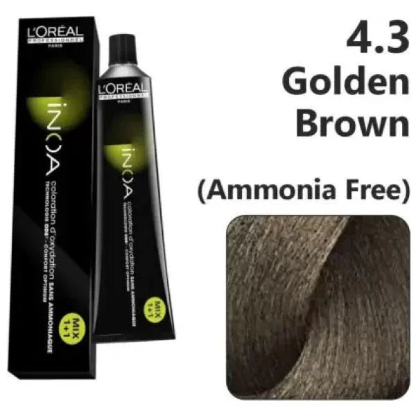 Loreal Inoa Hair Color 60G 4.3 Golden Brown + Developer 90ml Combo - Beauty Rush