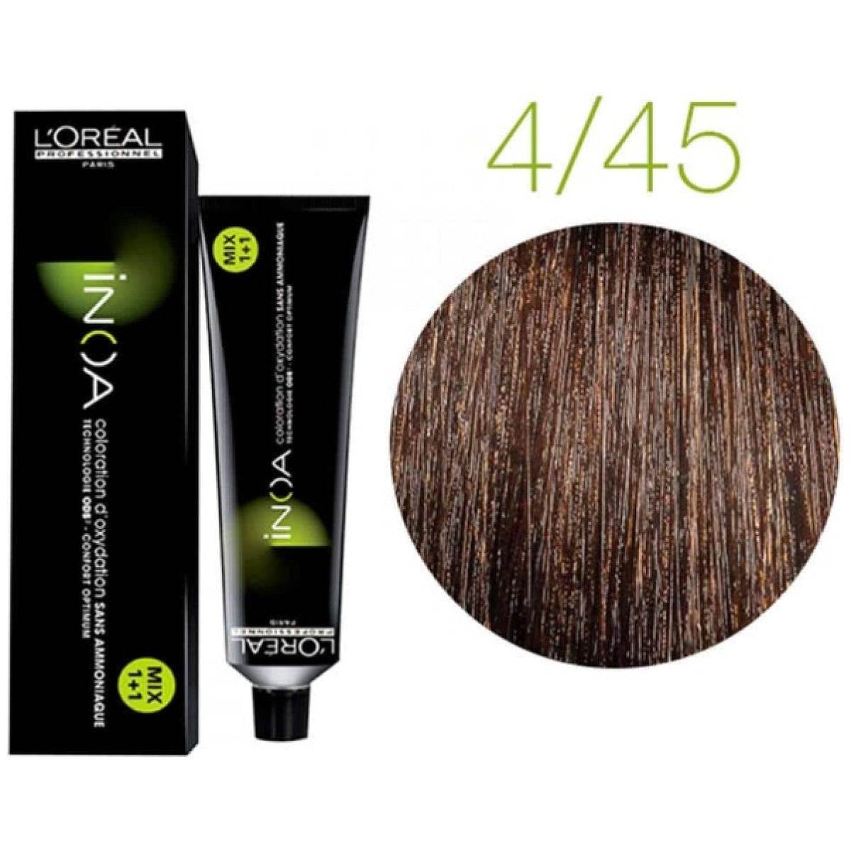 Loreal Inoa Hair Color 60G 4.45 Copper Mahogany Brown + Developer 1000ml Combo - Beauty Rush