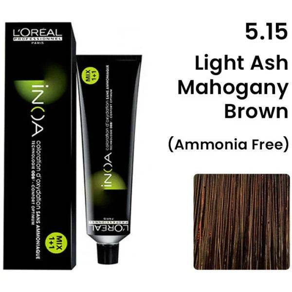 Loreal Inoa Hair Color 60G 5.15 Light Ash Mahogany Brown + Developer 90ml Combo - Beauty Rush