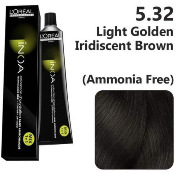 Loreal Inoa Hair Color 60G 5.32 Light Golden Iridescent Brown +Developer 1000ml Combo - Beauty Rush
