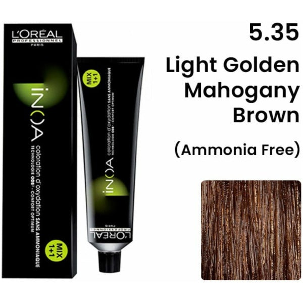 Loreal Inoa Hair Color 60G 5.35 Light Golden Mahogany Brown +Developer 1000ml Combo - Beauty Rush