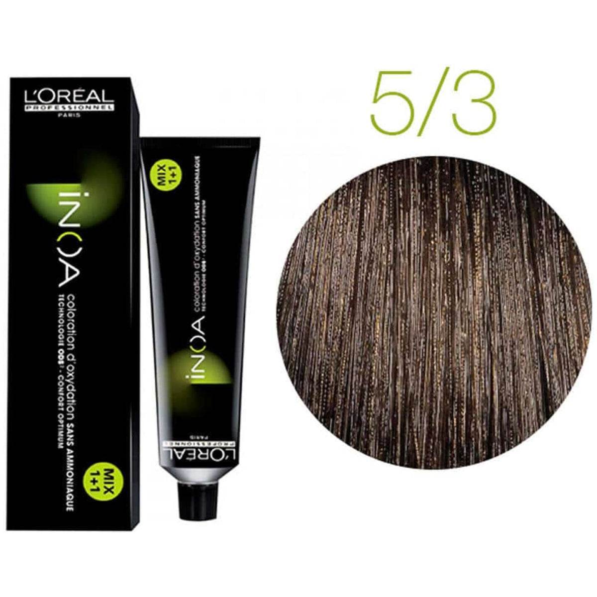 Loreal Inoa Hair Color 60G 5.3 Light Golden Brown +Developer 1000ml Combo - Beauty Rush