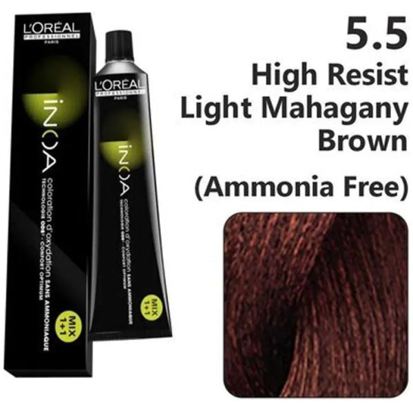 Loreal Inoa Hair Color 60G 5.5 Light Mahogany Brown +Developer 1000ml Combo - Beauty Rush