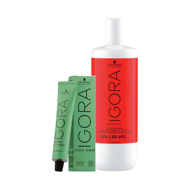 Schwarzkopf Igora Zero AMM 4-0 Medium Brown Natural 60ml + Igora 20 Vol 6% Developer 1000ml Combo - Beauty Rush